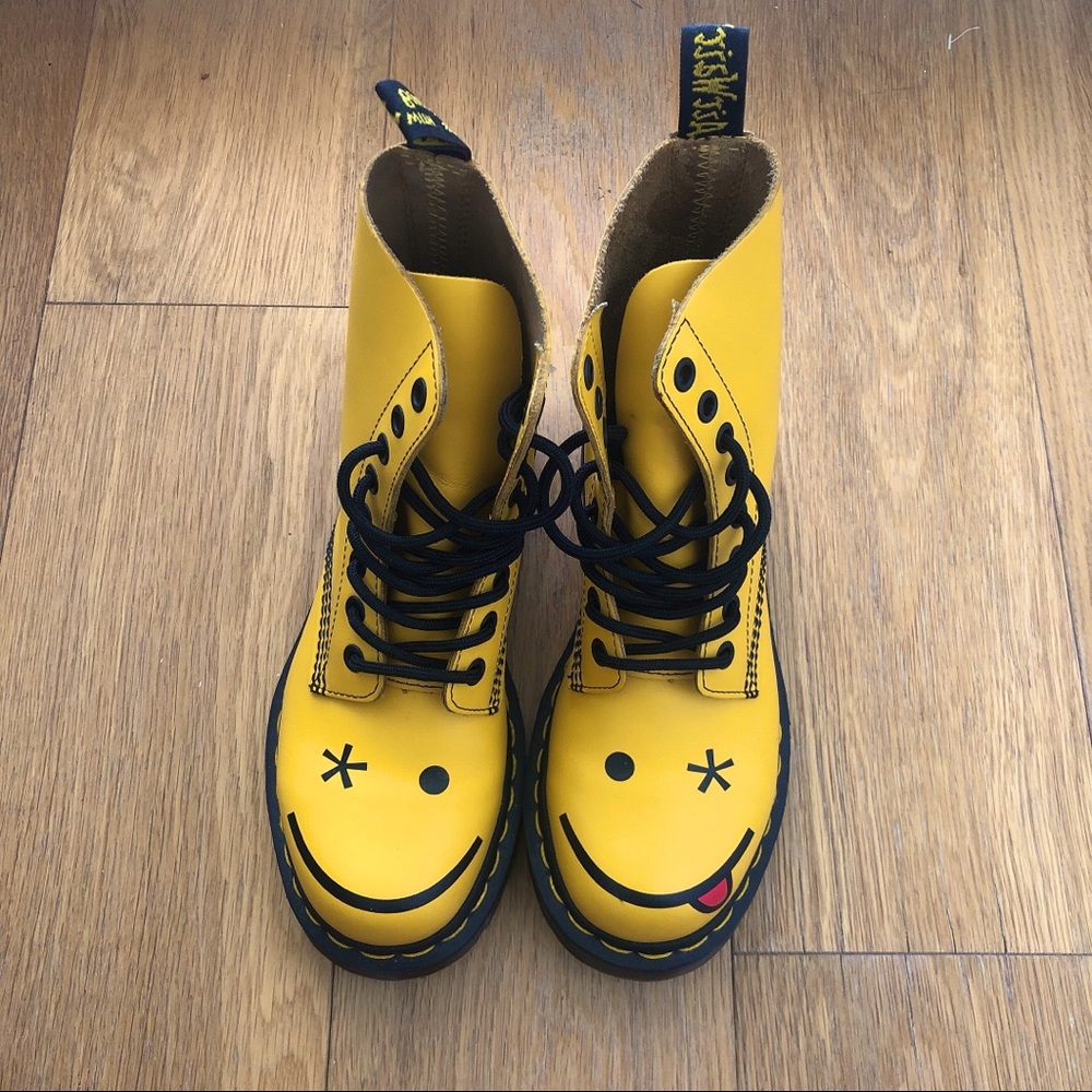 Dr. Martens Yellow Smiley Face boots